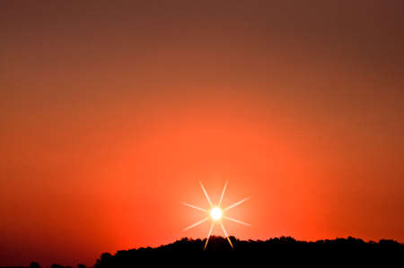 Beautiful sunset over  the forestの写真素材