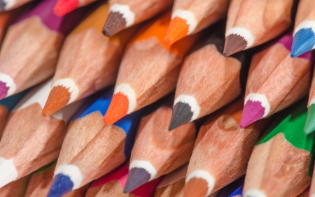 Sharpened pencils and placed in groupの写真素材