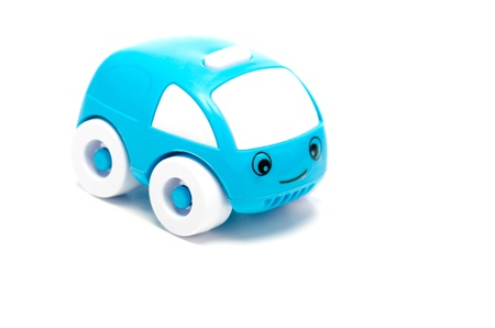 Blue toy car against white backgroundの写真素材