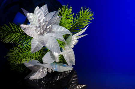 Christmas decoration against blue backgroundの写真素材