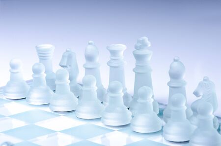 Frosted glass chess in position to start the game