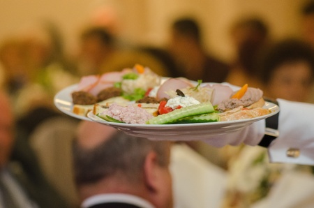 Appetizer with meat and vegetables for wedding の写真素材