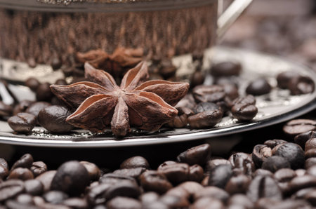 Anise and coffee beans side viewの写真素材