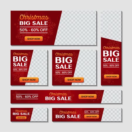 Set of web banners. Different size with place for image. Design for christmas promotion sales, discounts, special prices, big sales, xmas advertise, etc. Isolated vectors illustrationのイラスト素材