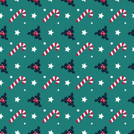 Candy cane seamless pattern. Christmas symmmetry texture. Designs for wrap, pack, cover, cards, gifts, pillows, bedding, dress, etc. Green background. Isolated vector illustration. Graphic designsのイラスト素材