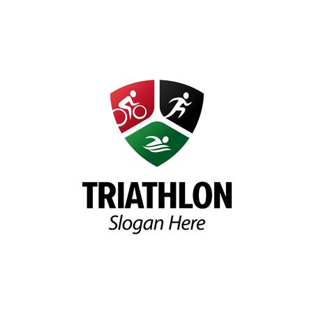 Triathlon iconic. Running cycling swimming. Branding for triathlon sports, clubs, championship, contest, accessories, equipment,etc. Shield emblem. Isolated inspiration. Graphic designsのイラスト素材