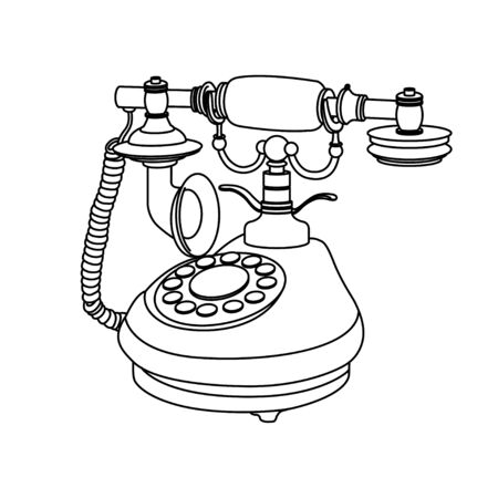 Vintage old retro phone in line art style isolated on white background - vectorのイラスト素材