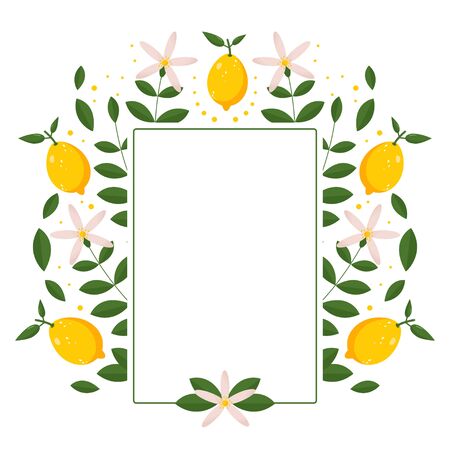 Delicious vector frame of lemons around a text message. Beautiful fruit design for text.のイラスト素材