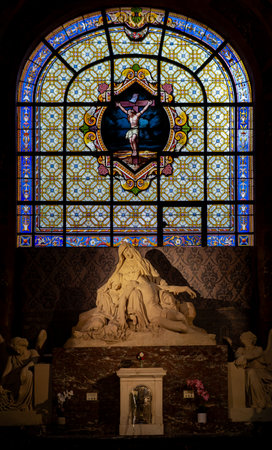 Paris, France 08 04 2023: Part of the interior of Eglise Saint-Sulpice Catholic Church, the largest church in Paris, France. As tall as Notre-Dame, the cathedral is dedicated to Sulpitius the Piousのeditorial素材