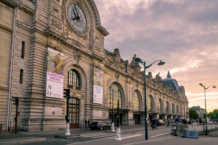 Paris, France 08 04 2023: Summer sunset view of Musee dOrsay art museum building located on Esplanade Valery Giscard dEstaing street in Paris, Franceのeditorial素材