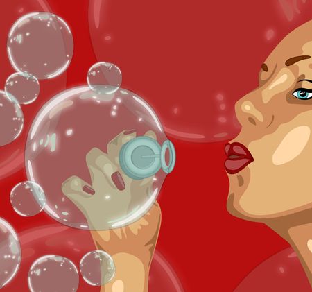illustration of  girl and a big bubble  の写真素材