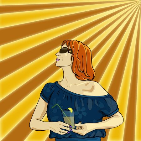illustration of girl in a blouse  with a wineglass           glass  の写真素材