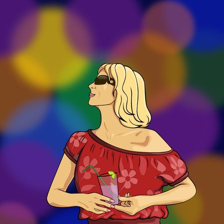 illustration of girl in a blouse  with a wineglass           glass  の写真素材