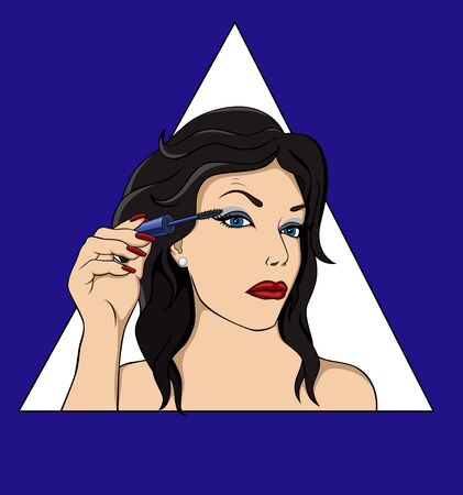 illustration   of girl    with  brush  for mascara   の写真素材