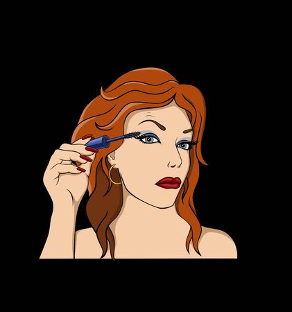 illustration   of girl    with  brush  for mascara   の写真素材