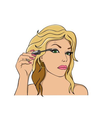 illustration   of girl    with  brush  for mascara   の写真素材
