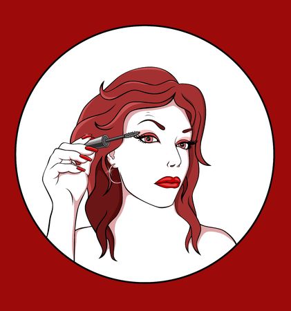 illustration   of girl    with  brush  for mascara   の写真素材