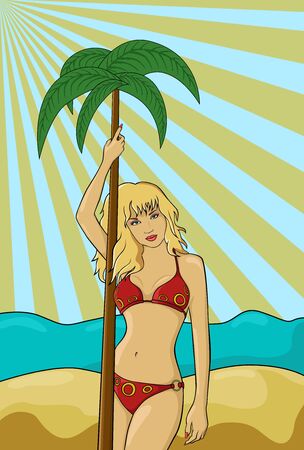 illustration of a girl in a swimsuit  の写真素材