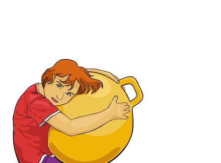 illustration of girl who embraces the sports ball  の写真素材