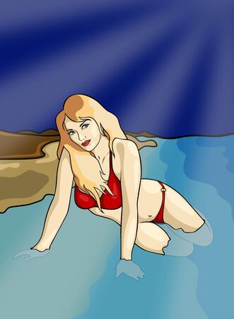 illustration of a girl in a swimsuit   の写真素材