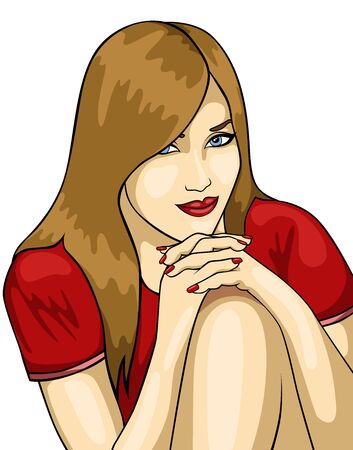 illustration of smiling girl with crossed hands  の写真素材