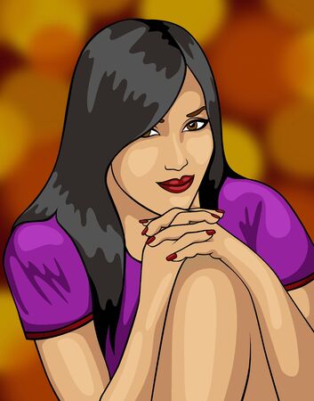 illustration of smiling girl with crossed hands  の写真素材