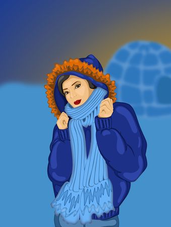 illustration of a girl in a warm winter jacket  の写真素材