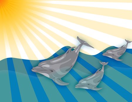 illustration of   three dolphins in the sea  の写真素材