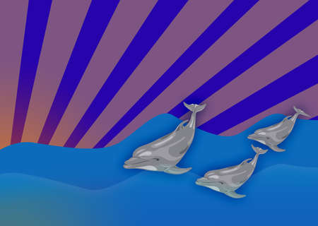 illustration of   three dolphins in the sea  の写真素材