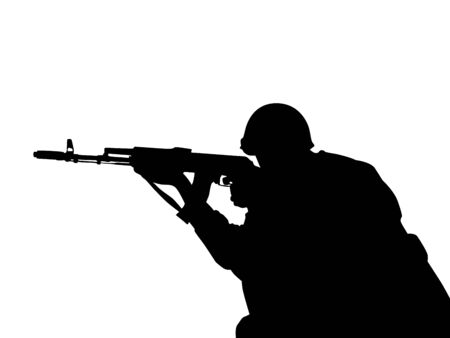 the silhouette of  one men with weapons の写真素材