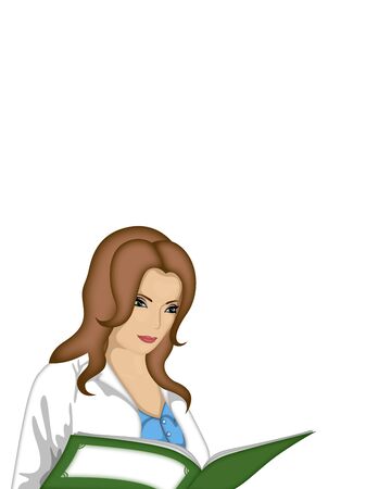 illustration of   girl in a robe with a magazine  の写真素材