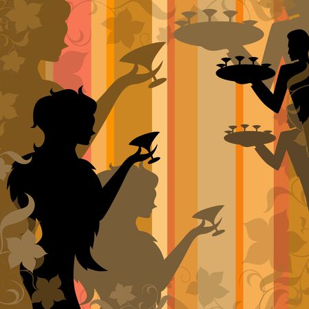 illustration of   silhouette of a young girl with stemware の写真素材