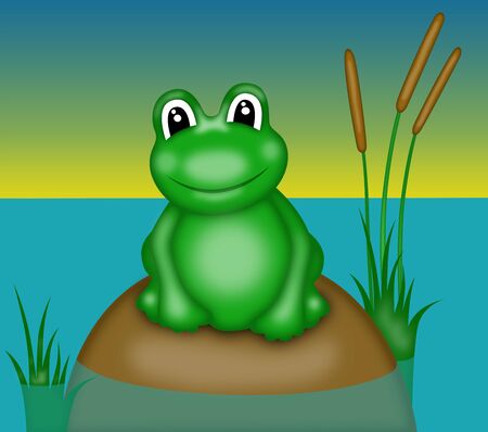 illustration of  green smiling frog with big eyes  の写真素材