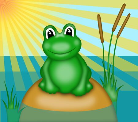 illustration of  green smiling frog with big eyes  の写真素材