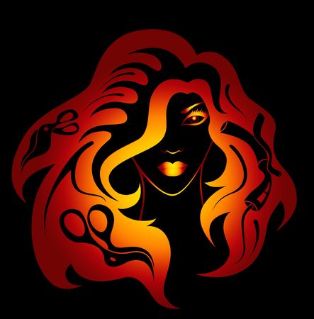 illustration of  girl  with hairdressing accessories in her hair の写真素材