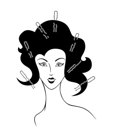 illustration of  girl  with hairdressing accessories の写真素材