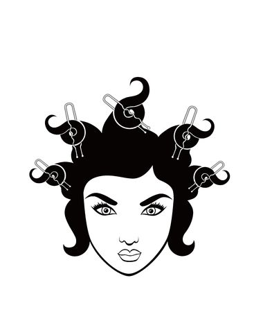 illustration of  girl  with hairdressing accessories in her hair の写真素材