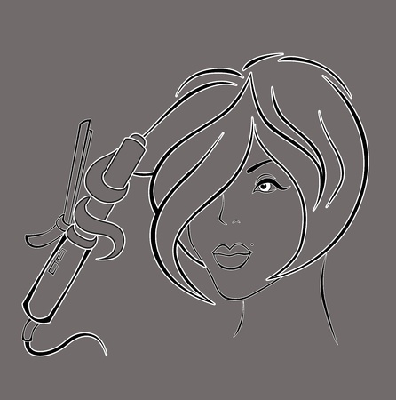 illustration of  girl  with hairdressing accessories の写真素材