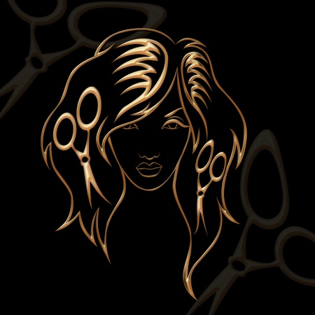 illustration of  girl  with hairdressing accessories の写真素材