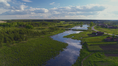 Summer river in the village