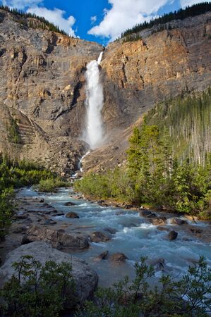 Beautiful Takkakaw Falls in Yoho National Park, Rocky Mountains of Canadaの写真素材