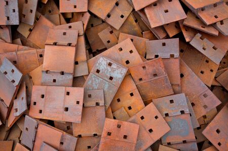 Pile of scrap steel from railway constructionの写真素材