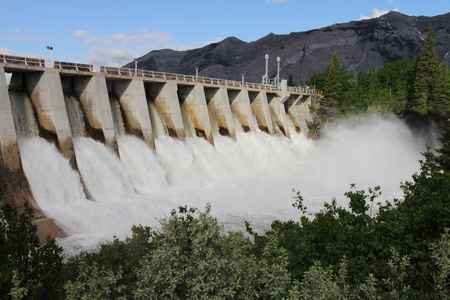 Spillway of a hydro electric dam in full floodのeditorial素材