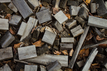Old cut off pieces of scrap lumberの写真素材