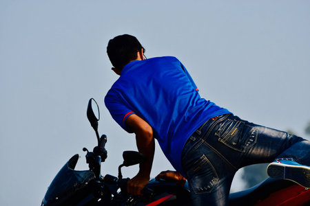 Bike rider is riding a bike stock photographの写真素材