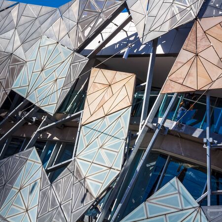 Modern architectire glass wall, location - Melbourne, Federation square, Australiaの写真素材