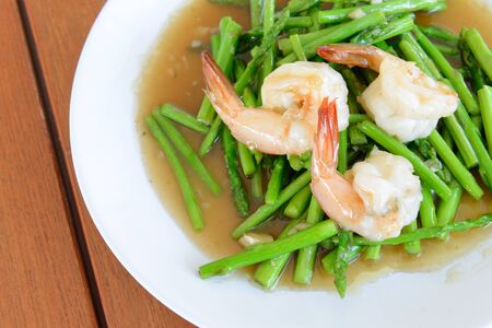 Fried shrimp with asparagus is a kind of Thai cuisine  It is not spicy の写真素材
