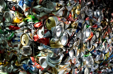 Bangkok Thailand, 07 July 2012: Crushed aluminum cans ,The cans will be shipped to an aluminum foundry in Bangkok.のeditorial素材