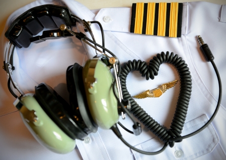 Pilot uniform and  headset for i love to fly concept