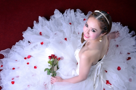 portrait of beautiful bride is smilingの写真素材